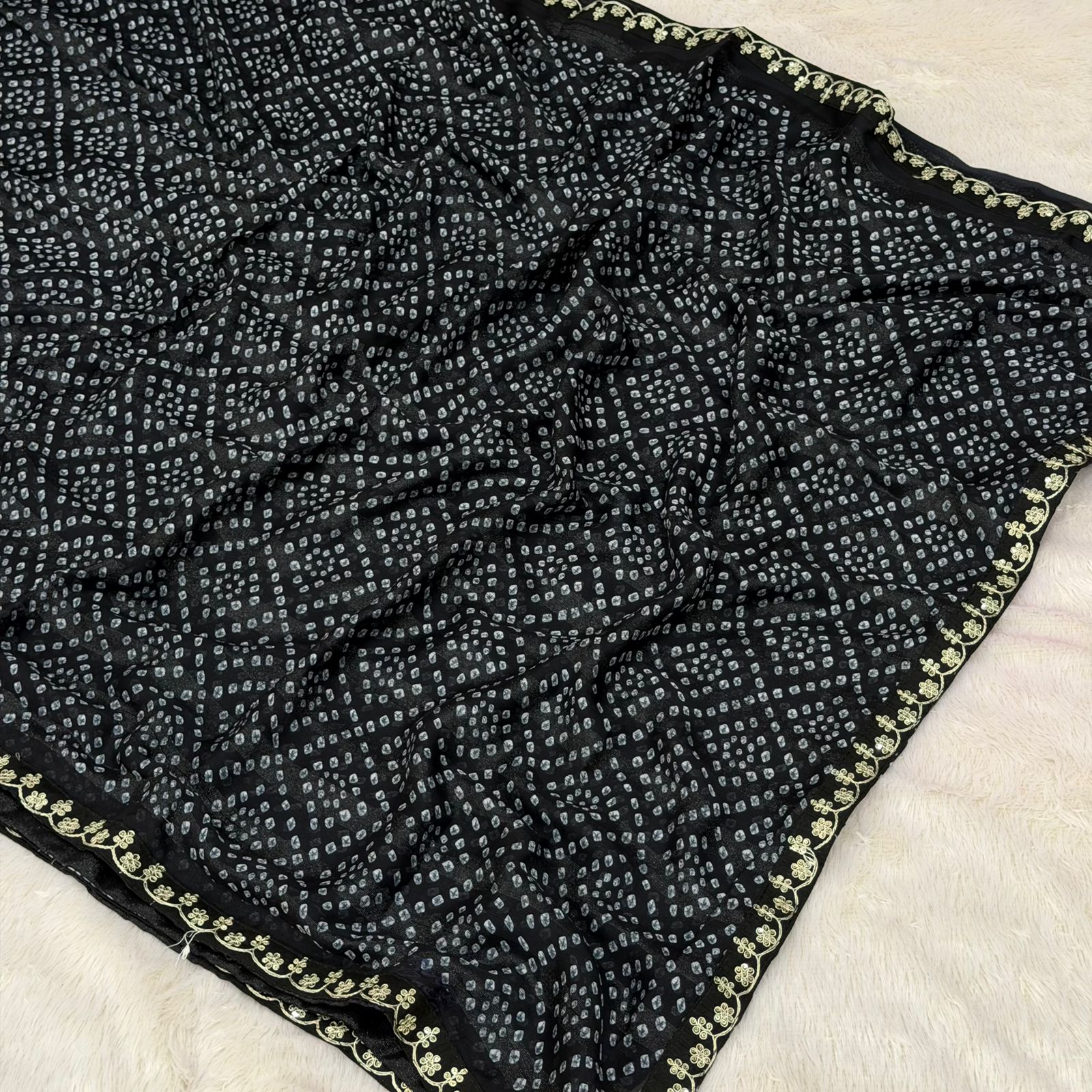 Simer shiffone bandhani saree  - Black