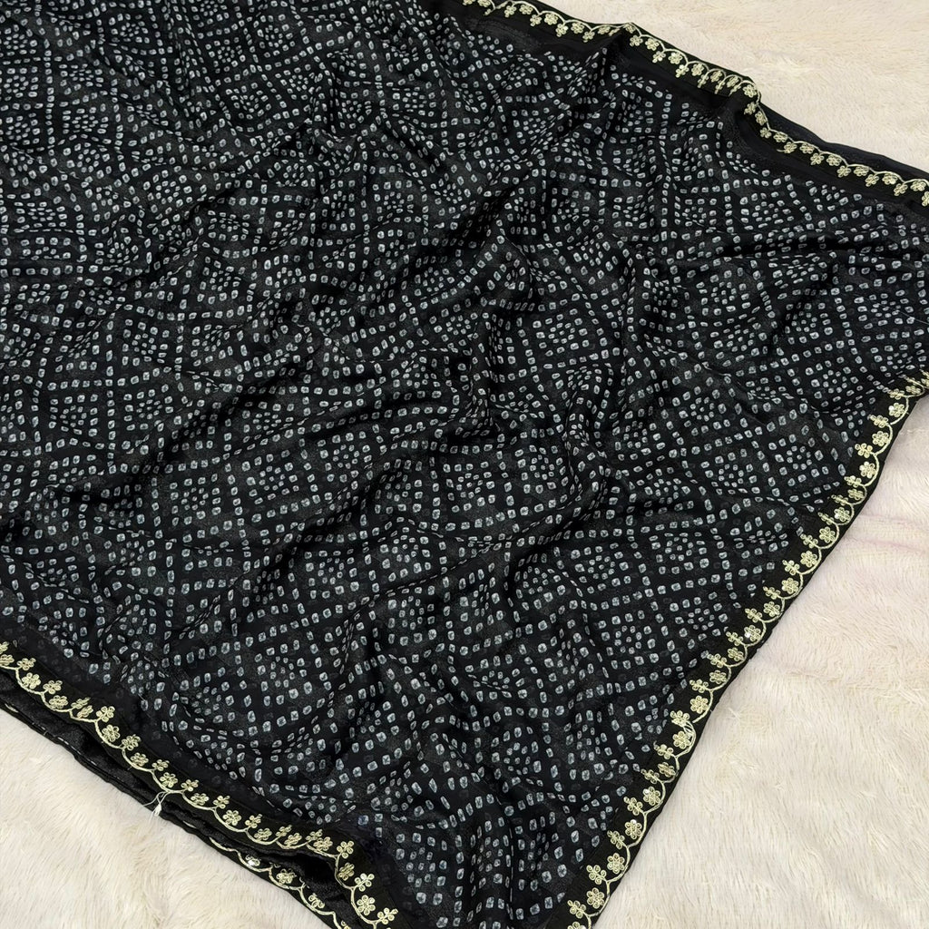 Simer shiffone bandhani saree  - Black