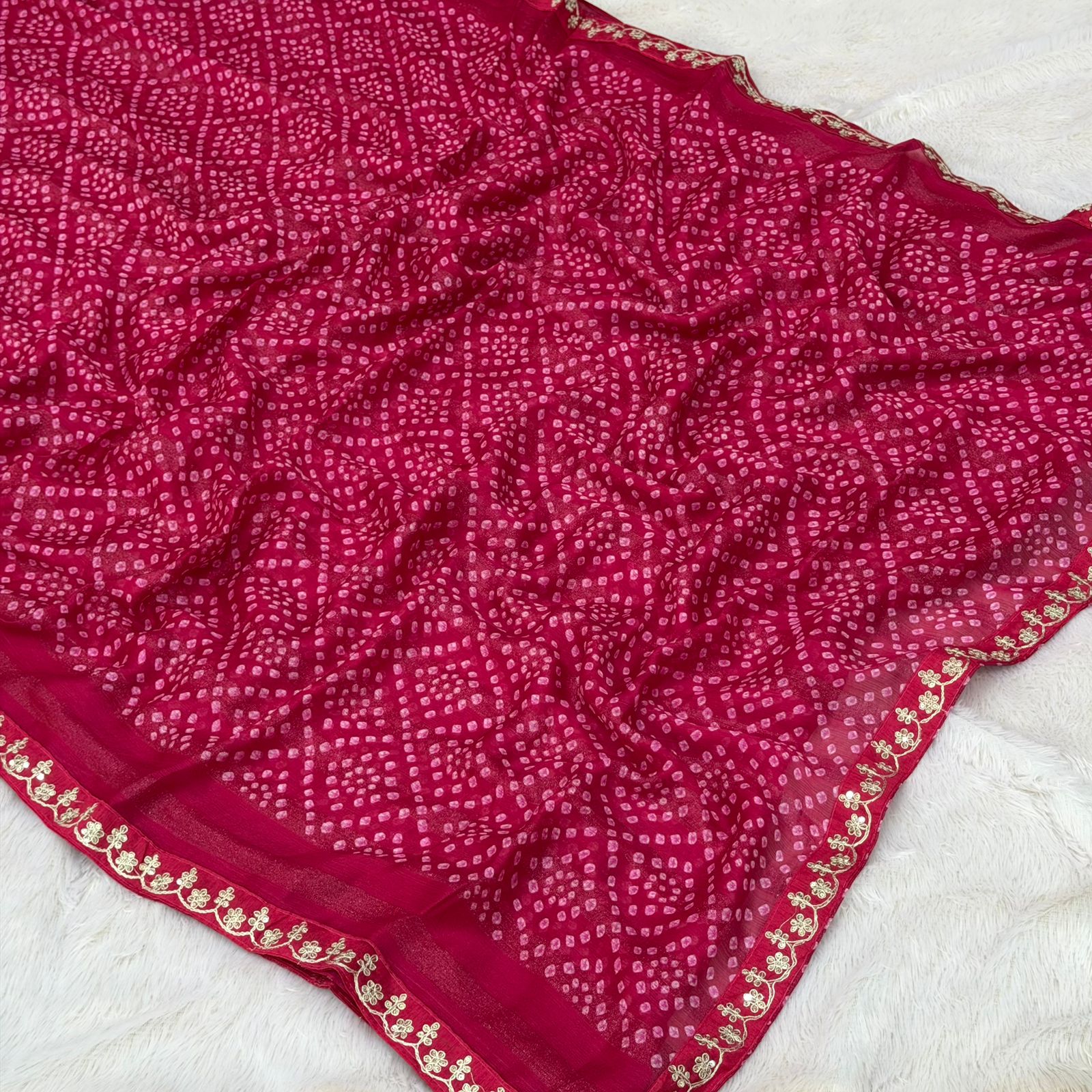 Simer shiffone bandhani saree  -  Rani Pink