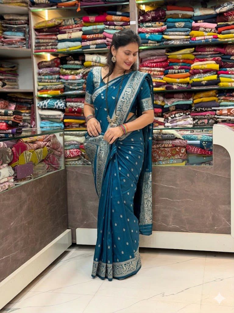Prisha Peshwai Saree - Petrol Blue