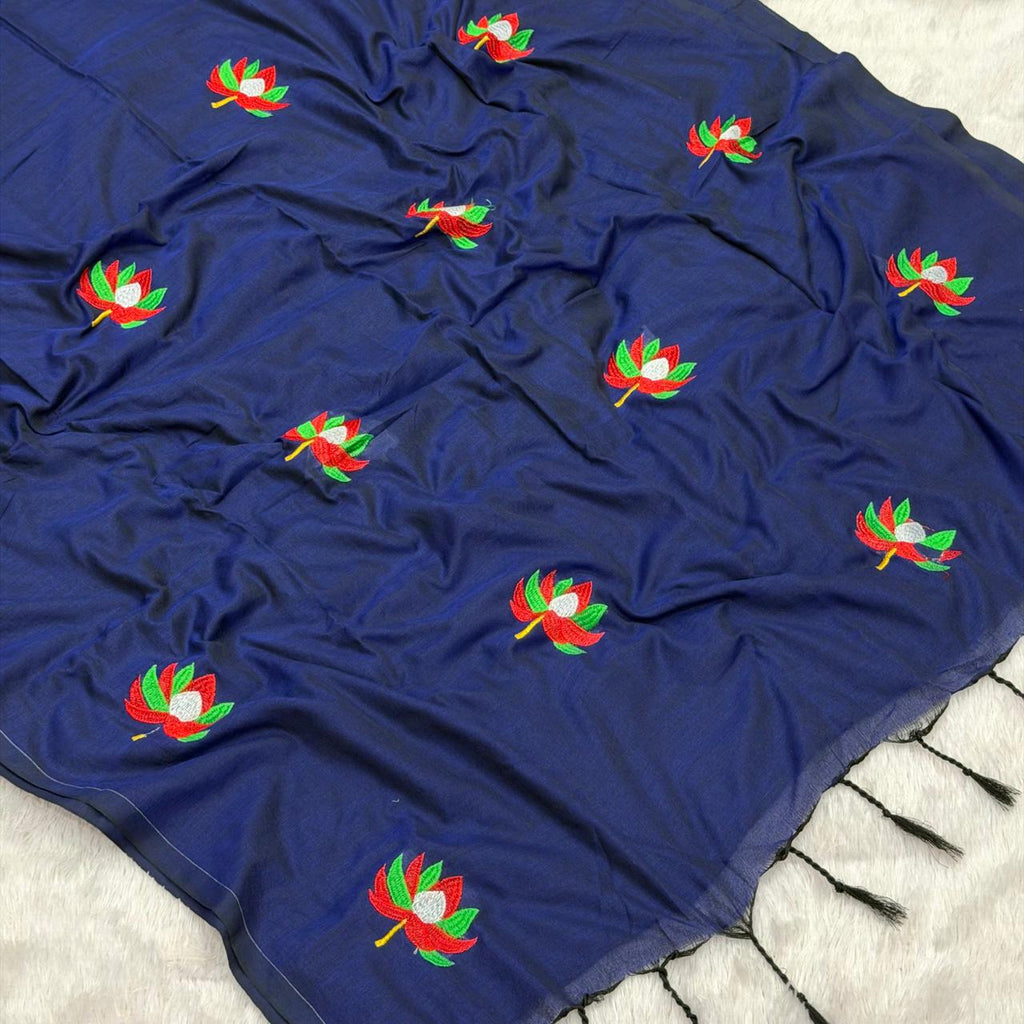 Padma Mal Cotton Saree -  Navy  Blue