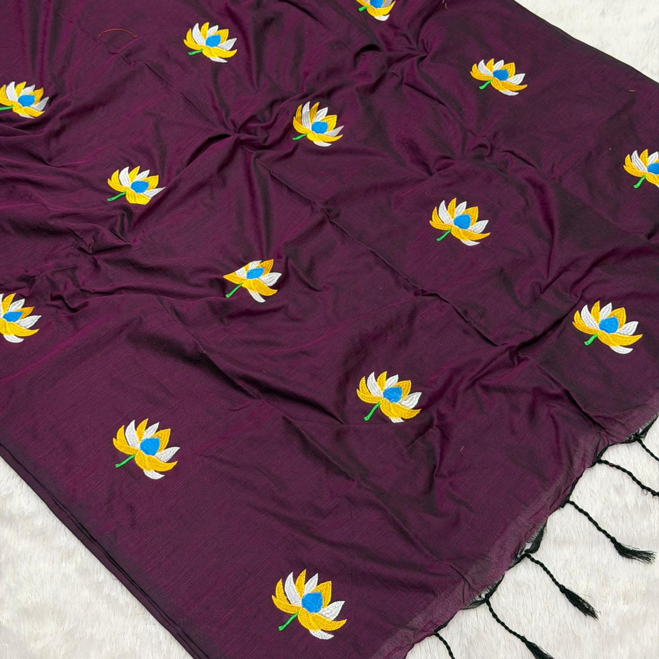 Padma Mal Cotton Saree -  Wine