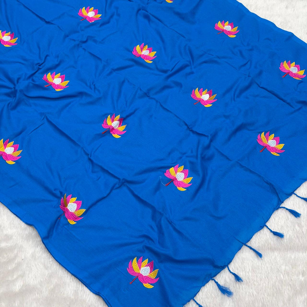 Padma Mal Cotton Saree - Blue