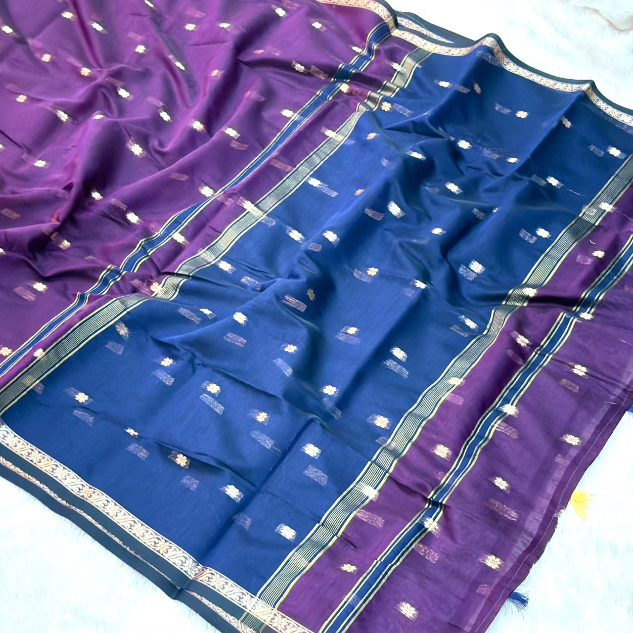 Cotton Silk Maheshwari Saree - Purple