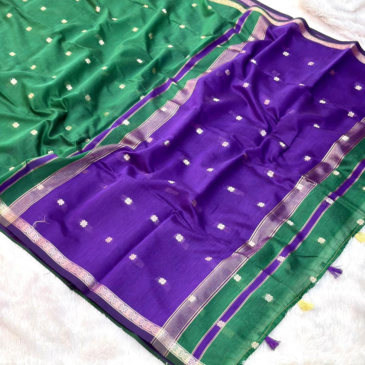 Cotton Silk Maheshwari Saree - Green