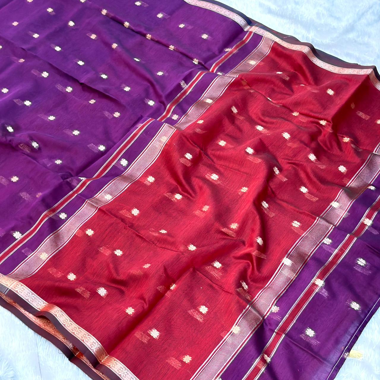 Cotton Silk Maheshwari Saree - Wine