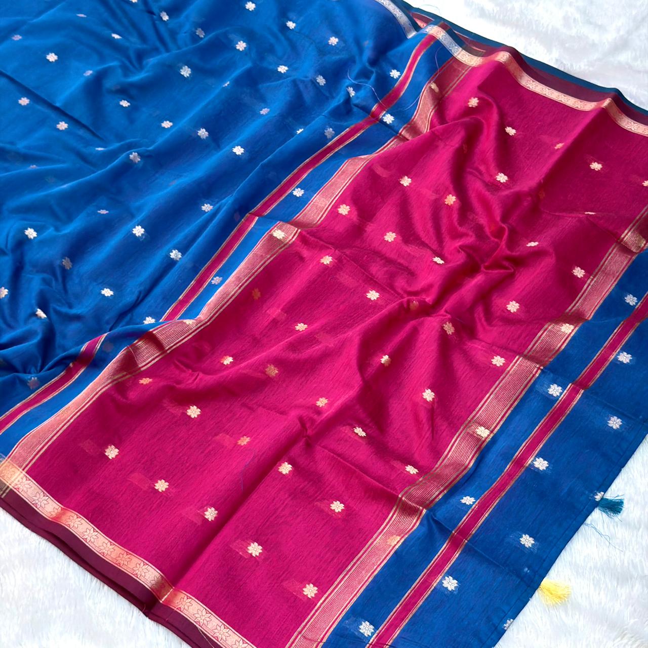 Cotton Silk Maheshwari Saree -  Blue