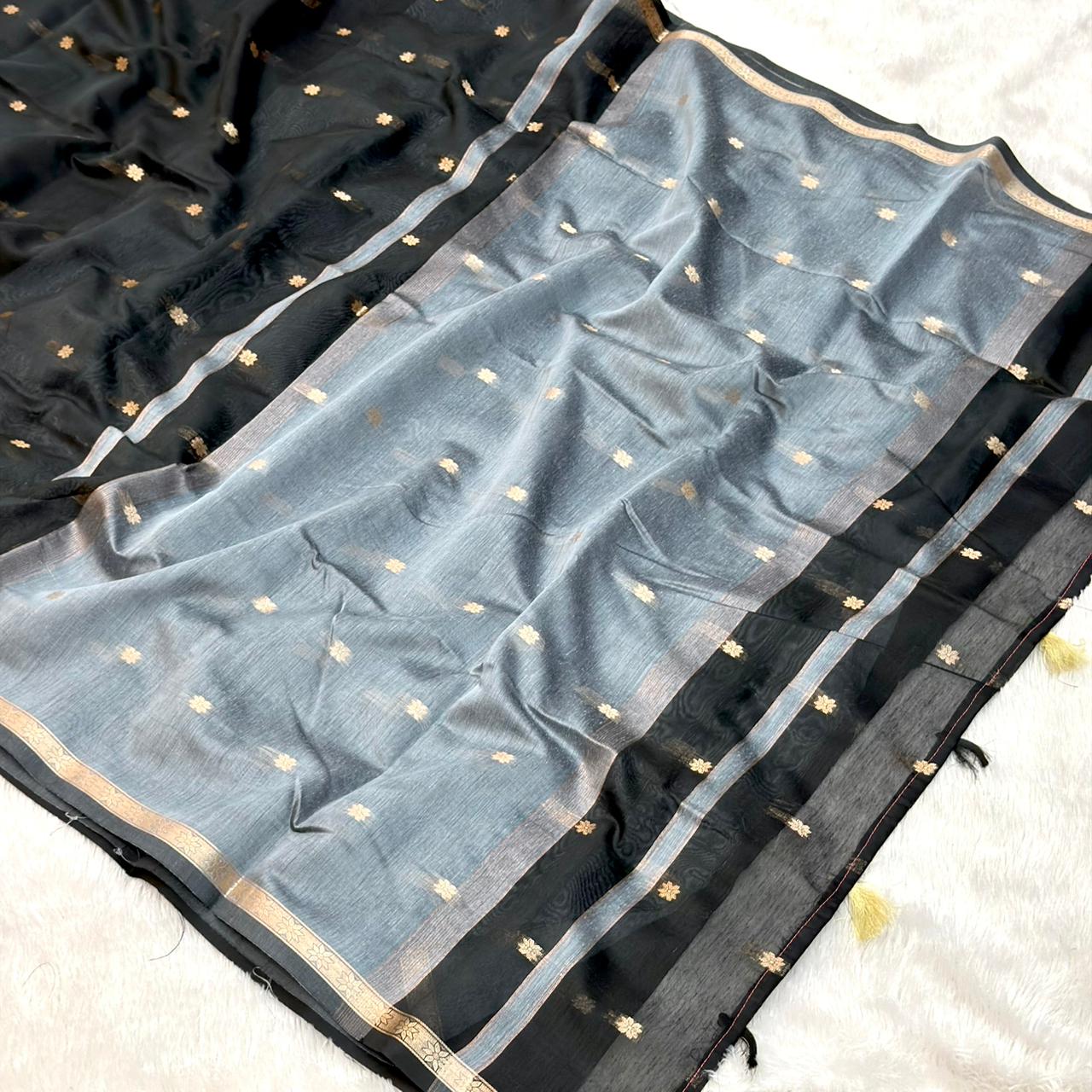 Cotton Silk Maheshwari Saree - Black