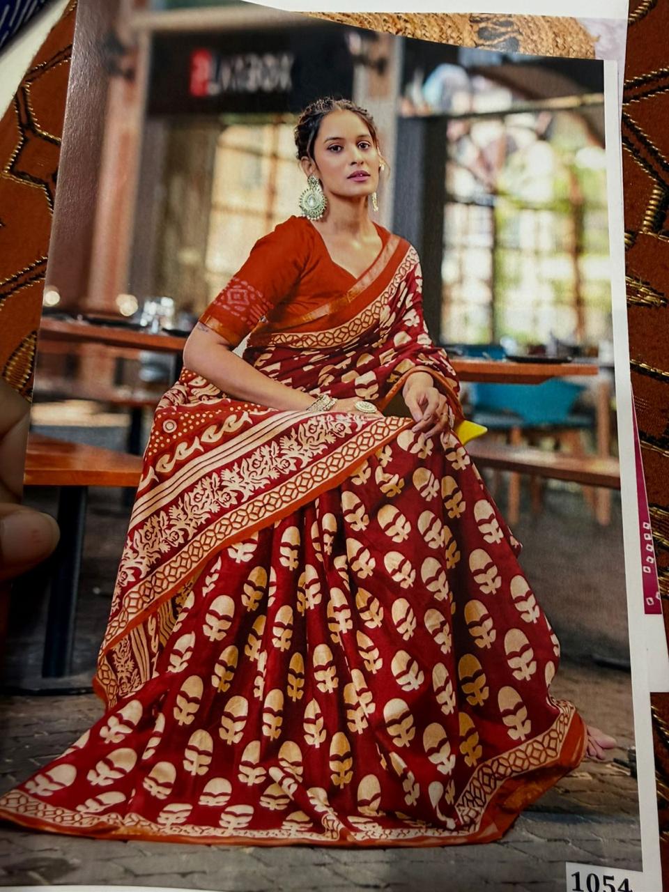 Rekha  Jaipur cotton fabric saree  - Marron