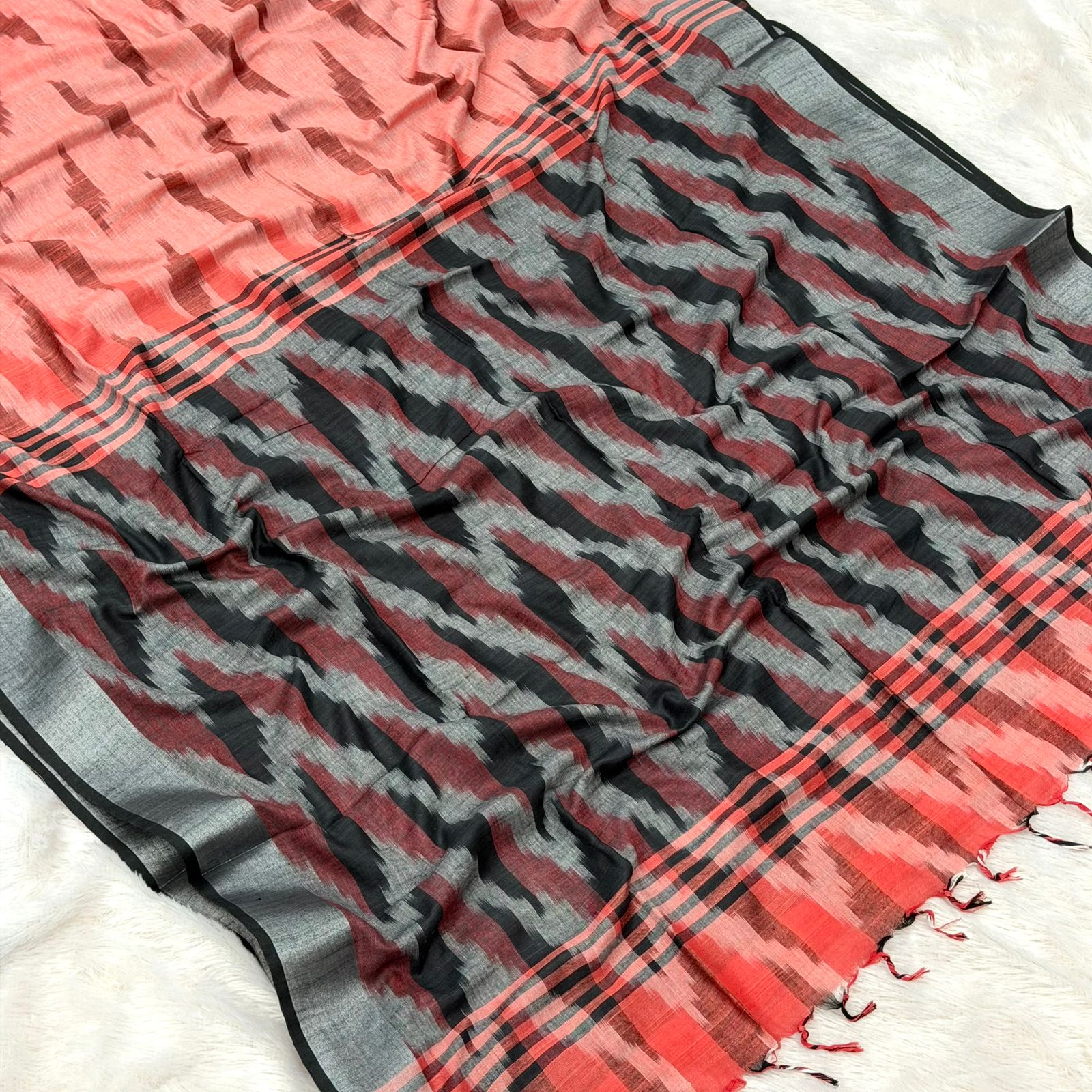 Naina Cotton Saree - Orange With Black