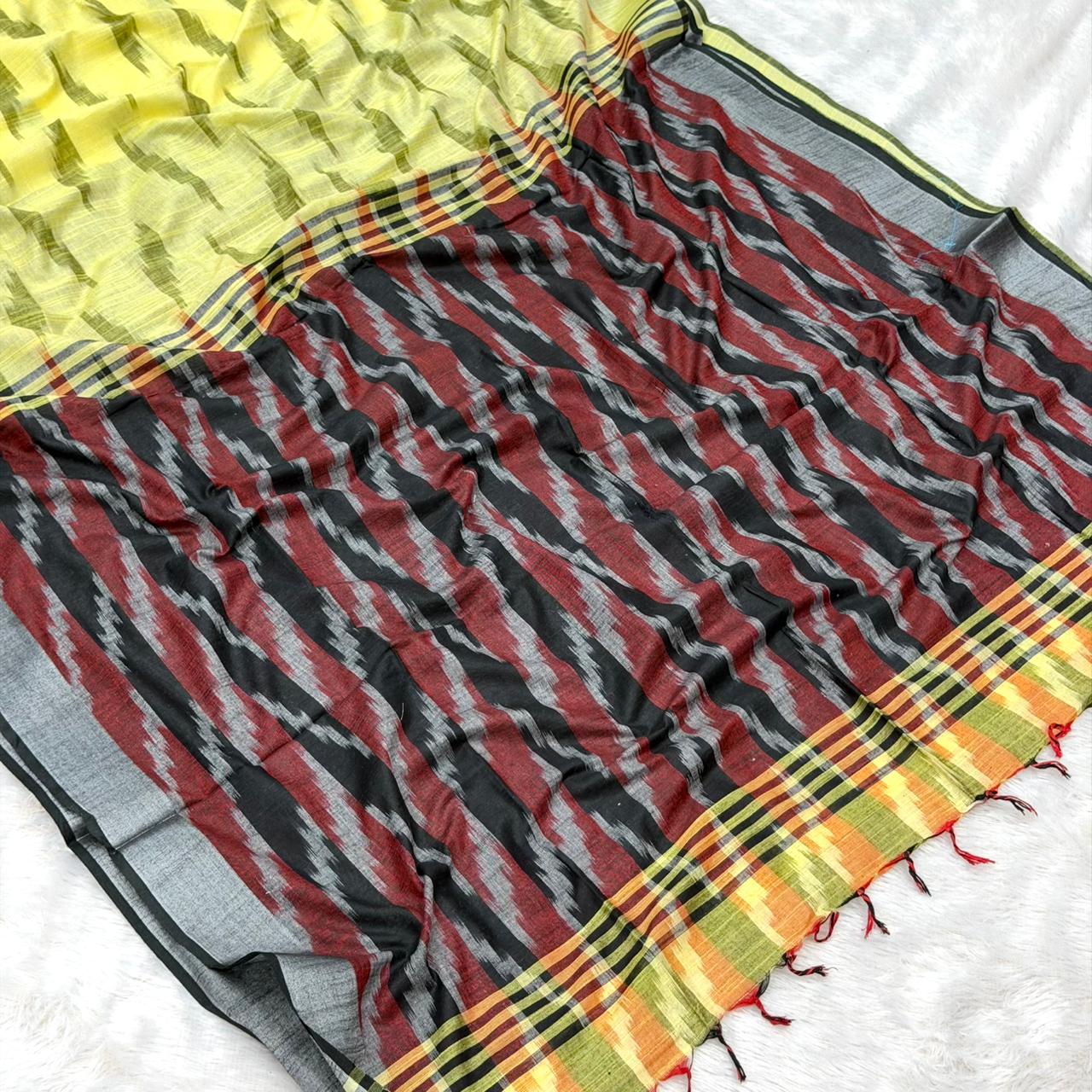 Naina Cotton Saree - Yellow With Black