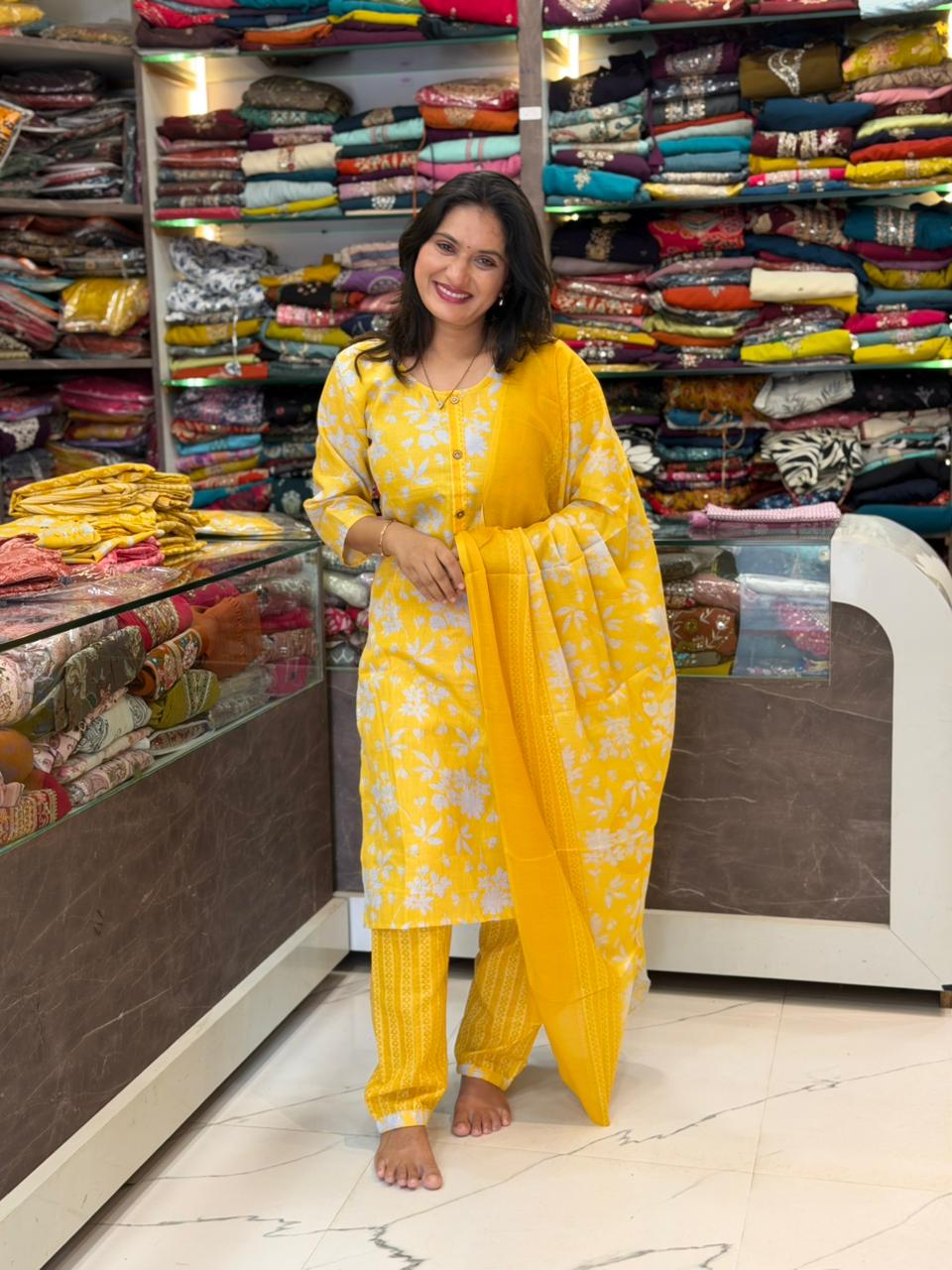 Neha 3 Pice Dress Set - Yellow