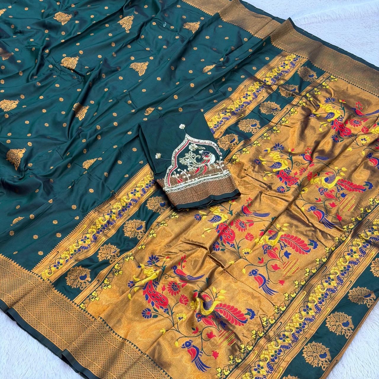 Morani Kalanjali Paithani Saree_Petrol Blue