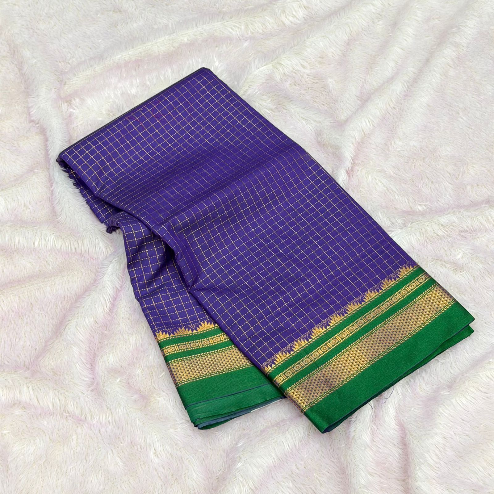 Pure handloom cottone silk irakal saree -  Purple  With Green