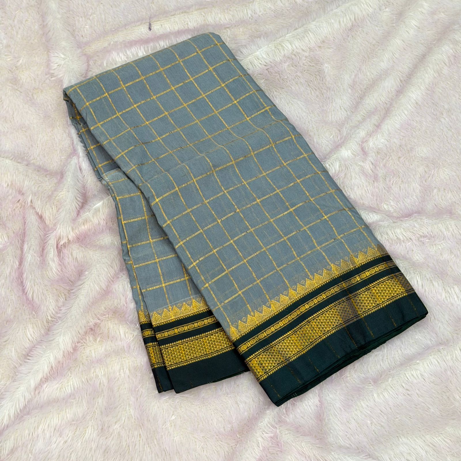 Pure handloom cottone silk irakal saree - Pista With Black