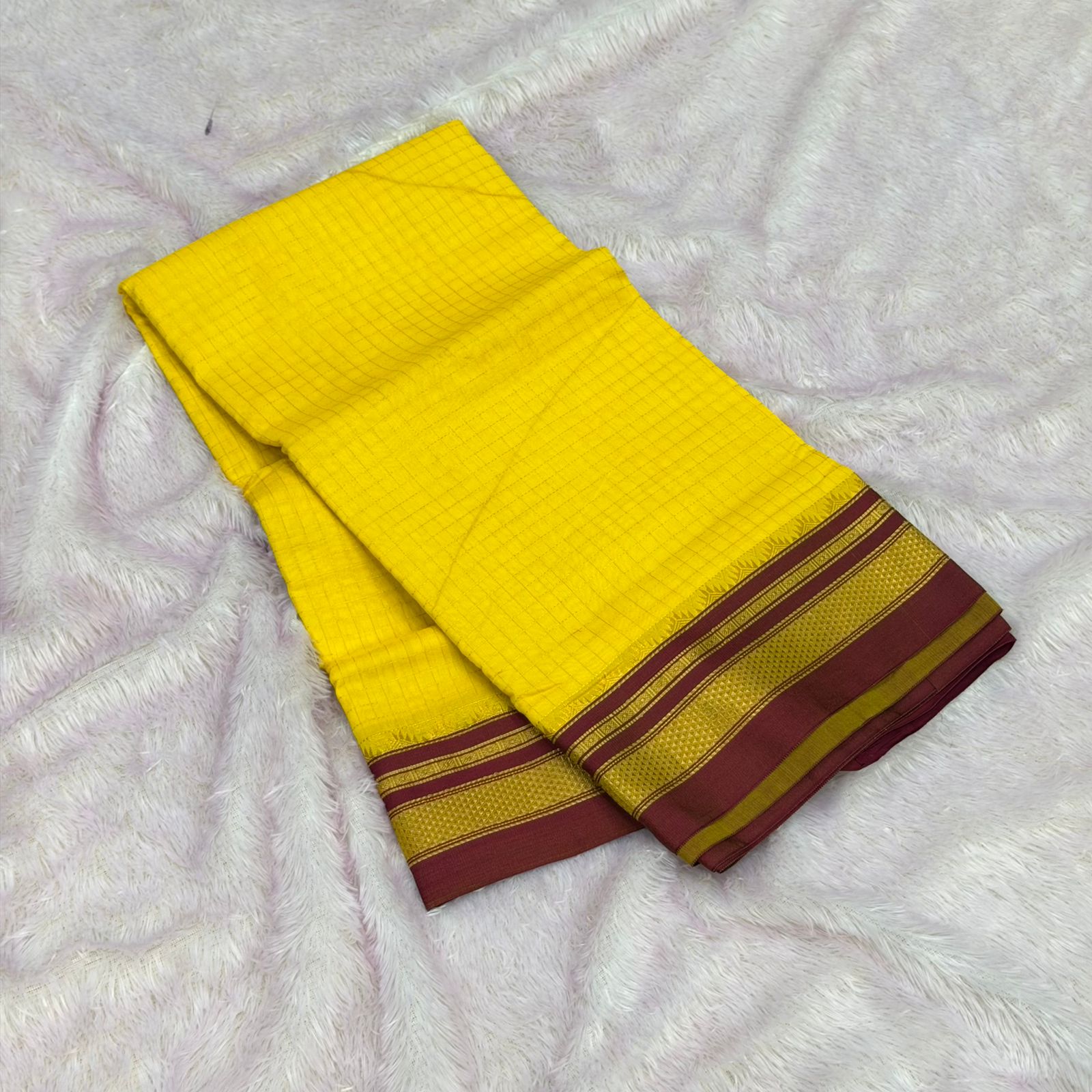 Pure handloom cottone silk irakal saree - Yellow