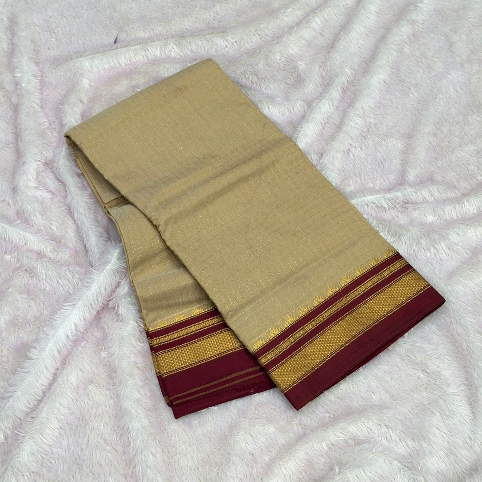 Pure handloom cottone silk irakal saree - Chiku colour