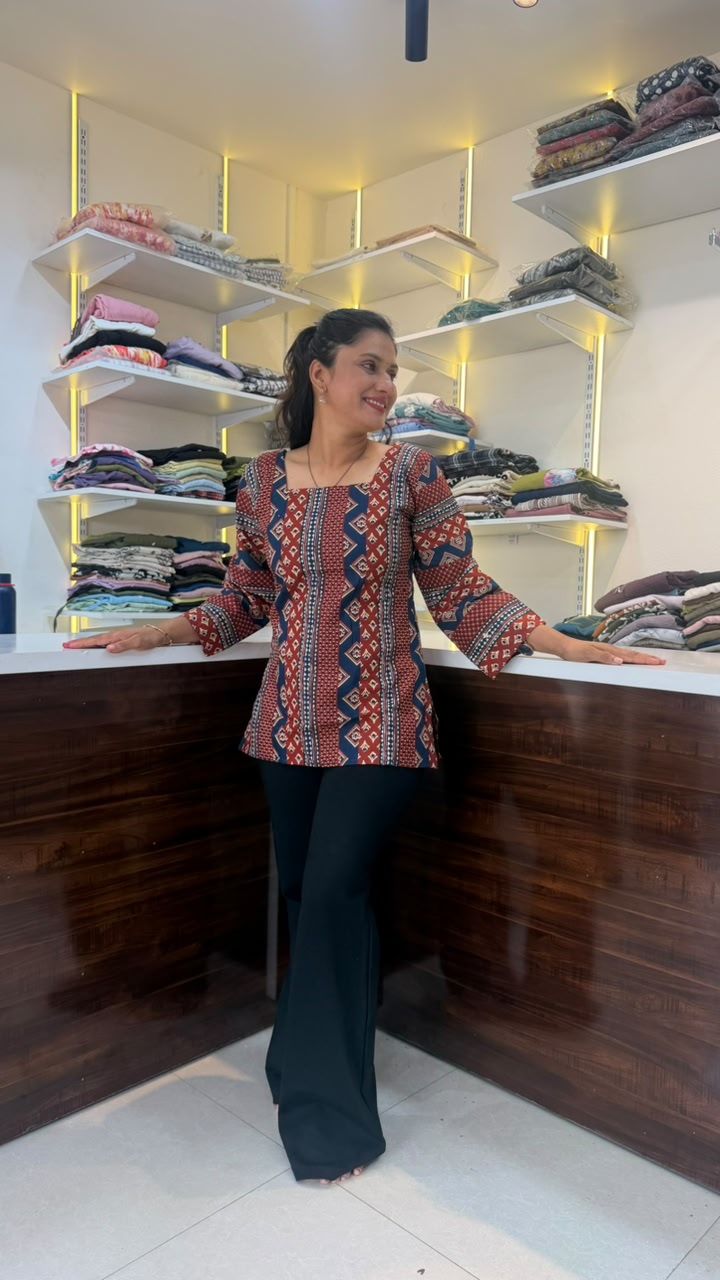 Short Kurti with Bell Sleeves - MAROON