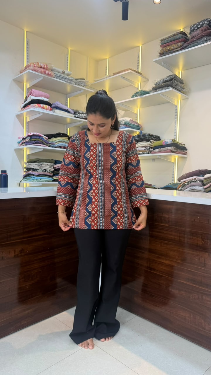 Short Kurti with Bell Sleeves - MAROON