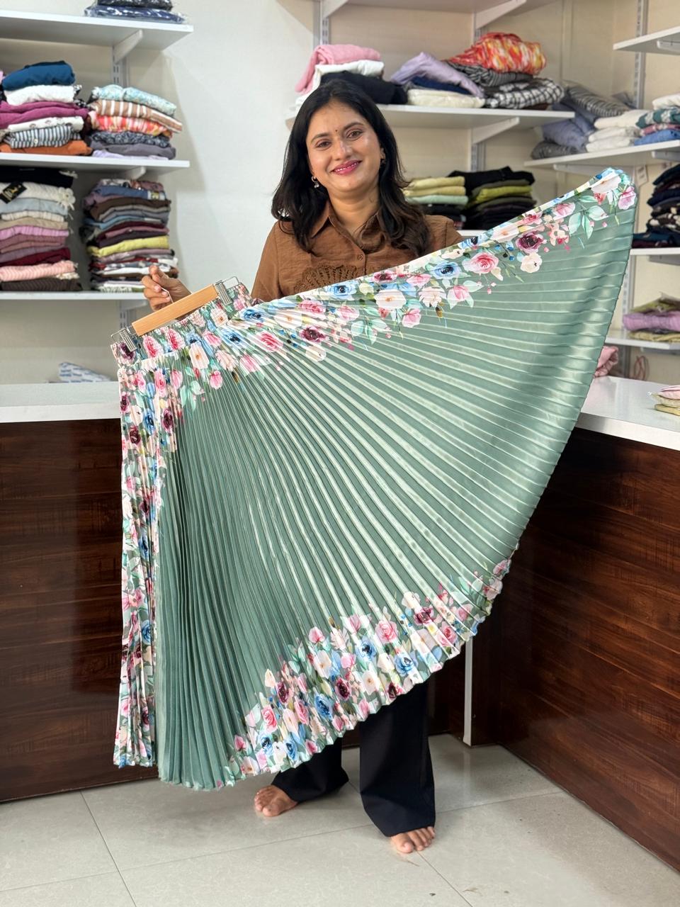 Satin plating fabric best skirt -  Green