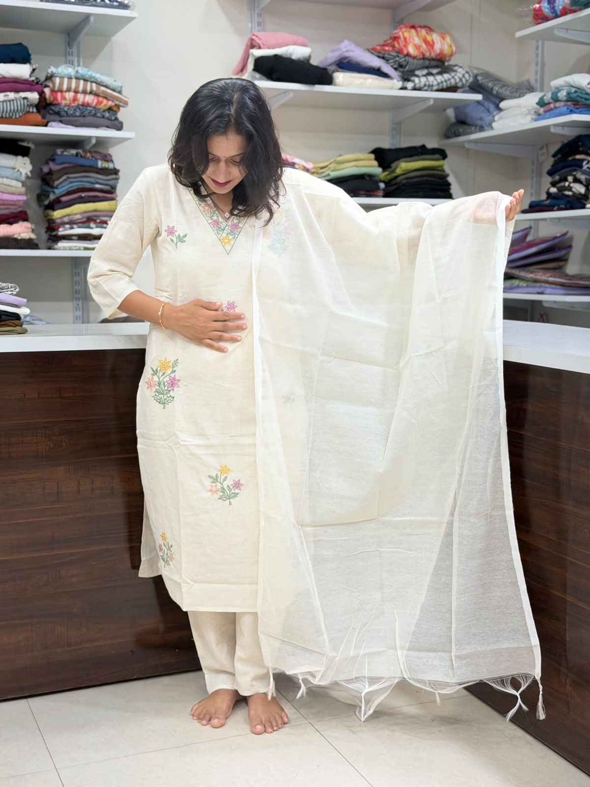 Naina  3 Pice Dress Set - Off White