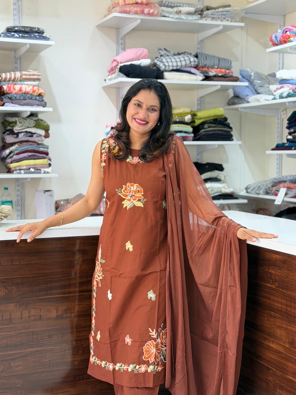 Flower design dabu dress set - Rust