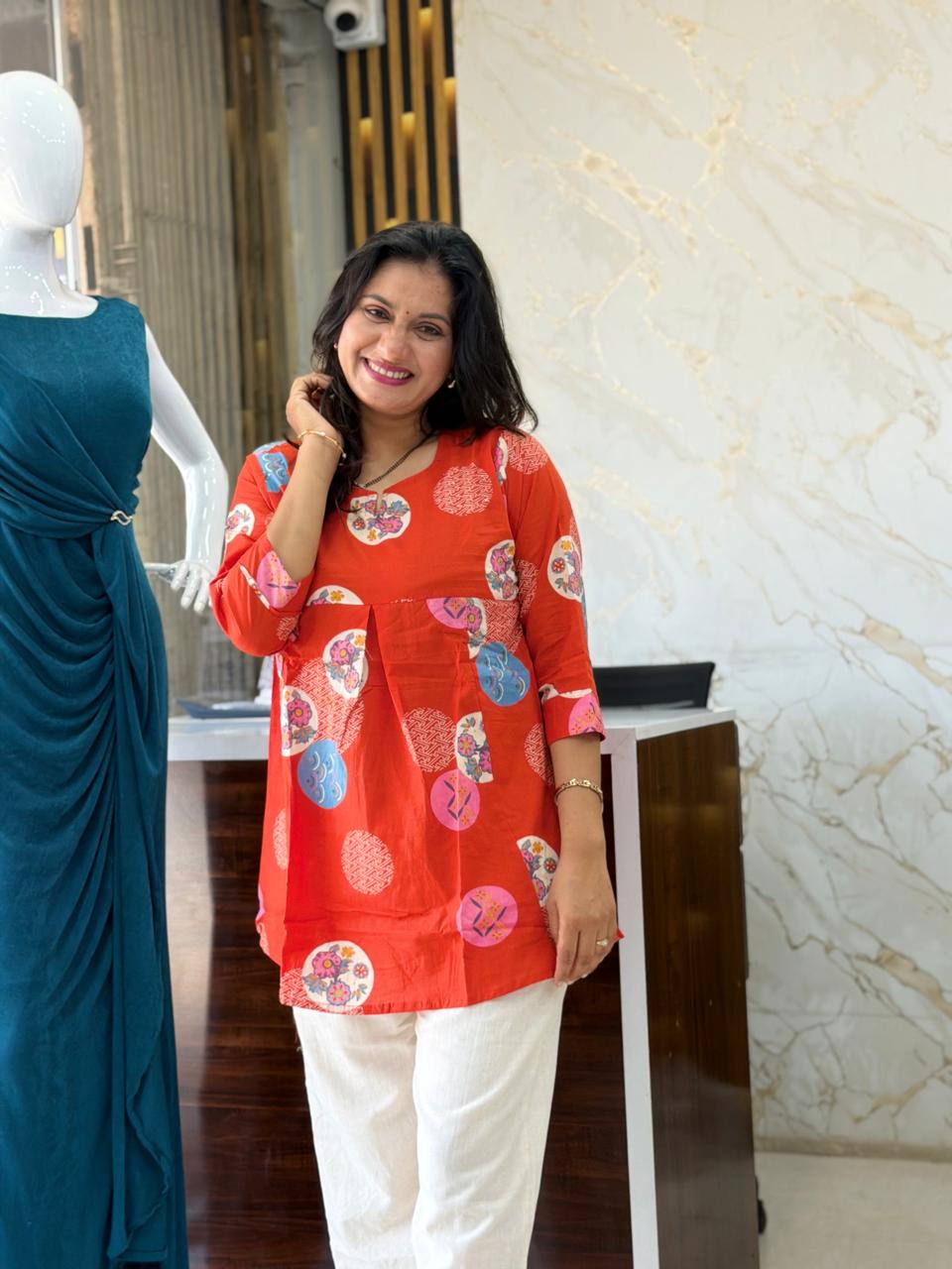 Jaipuri Cotton Kurti with Premium Khadi Pant Set - Red