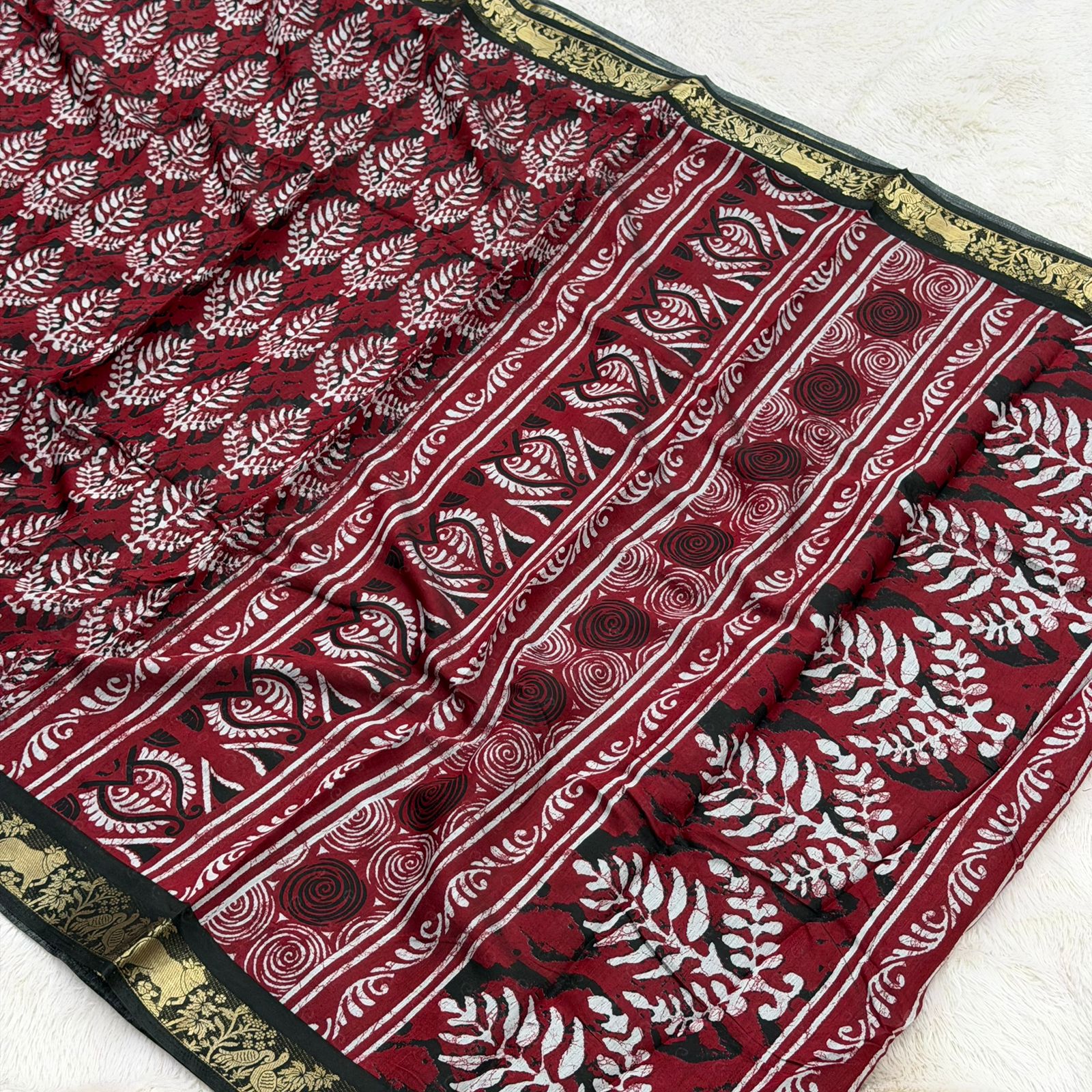 Ajarak Mal Cotton Saree - Marron