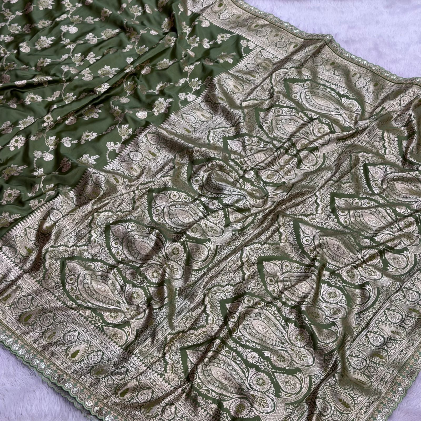 Ashru silk Saree - Olive Green