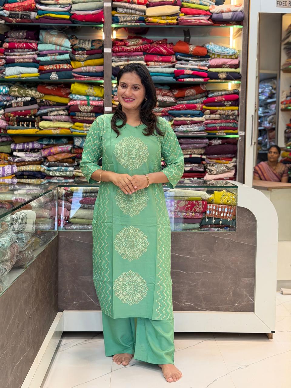 Bandhani Khadi Print Design Cord Set - Pista