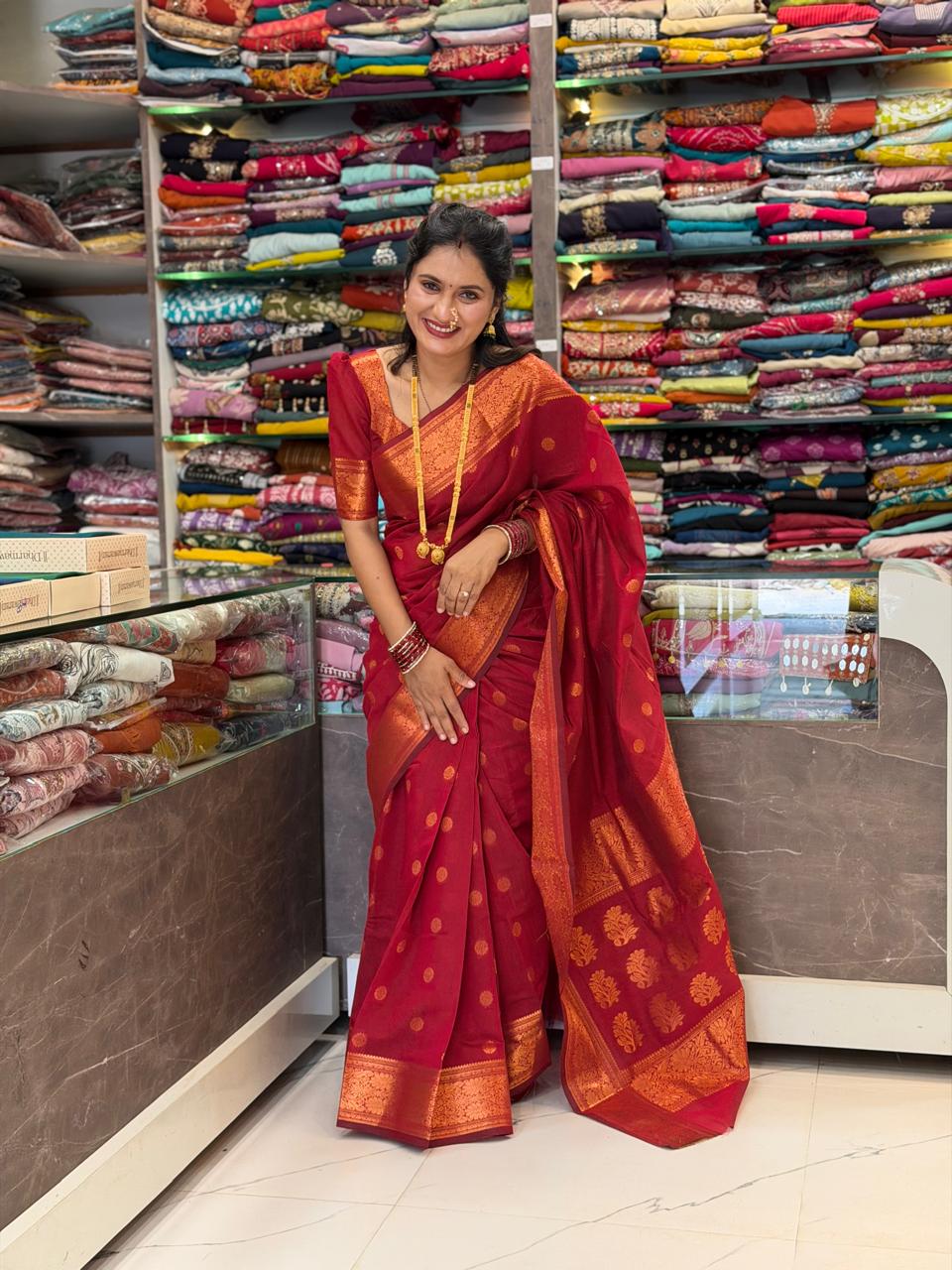 Chanderi Silk Design - Marron