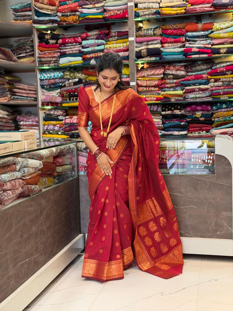 Chanderi Silk Design - Marron