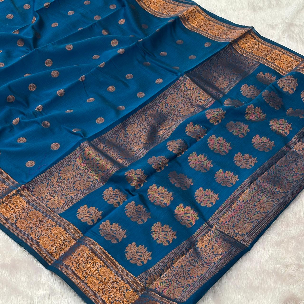 Chanderi Silk Design - Dark Blue