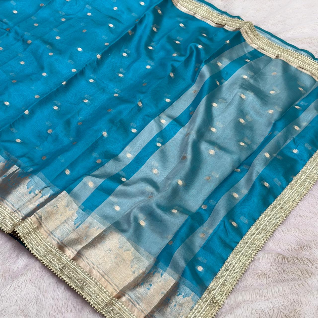 Chandan Butti  And Ghat Design - Sky Blue