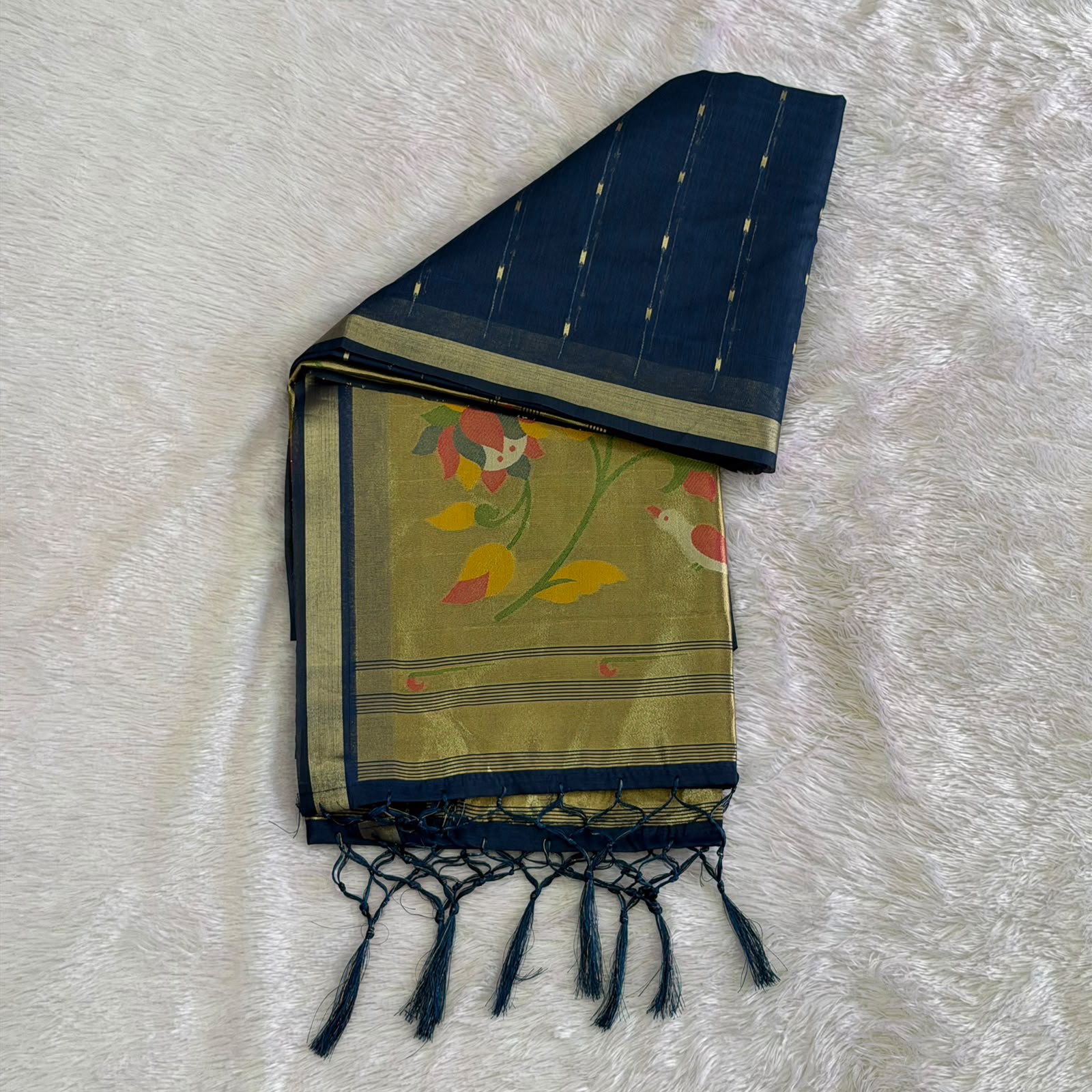 Prisha Cotton Saree -Navy Blue