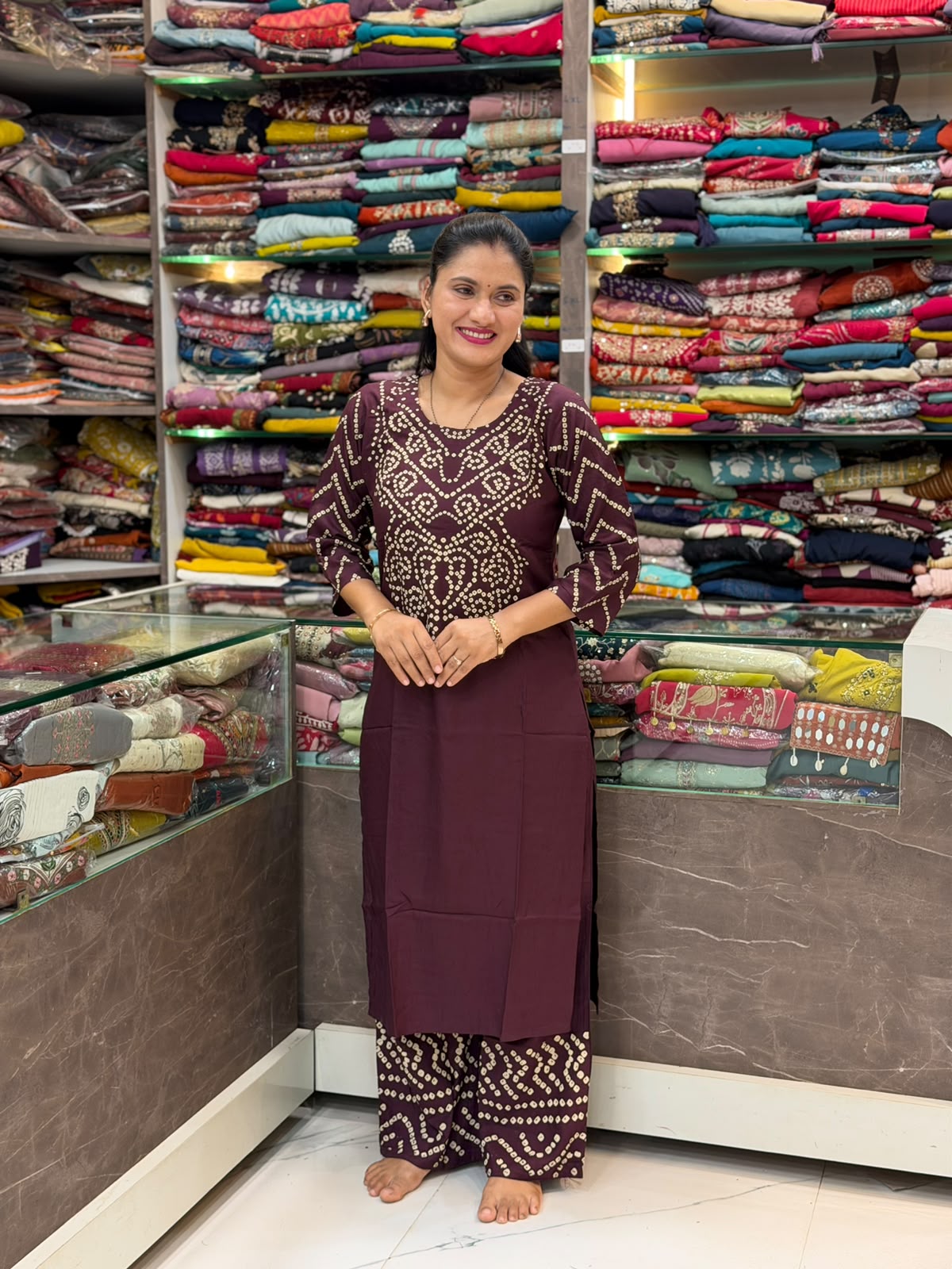 Bandhani Khadi Print Cord Set - Wine