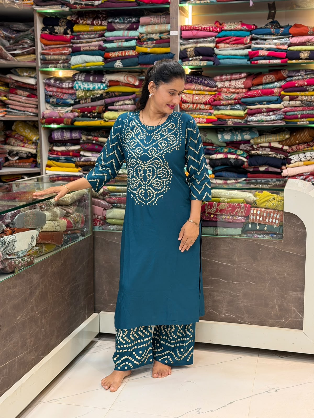 Bandhani Khadi Print Cord Set - Morpankhi