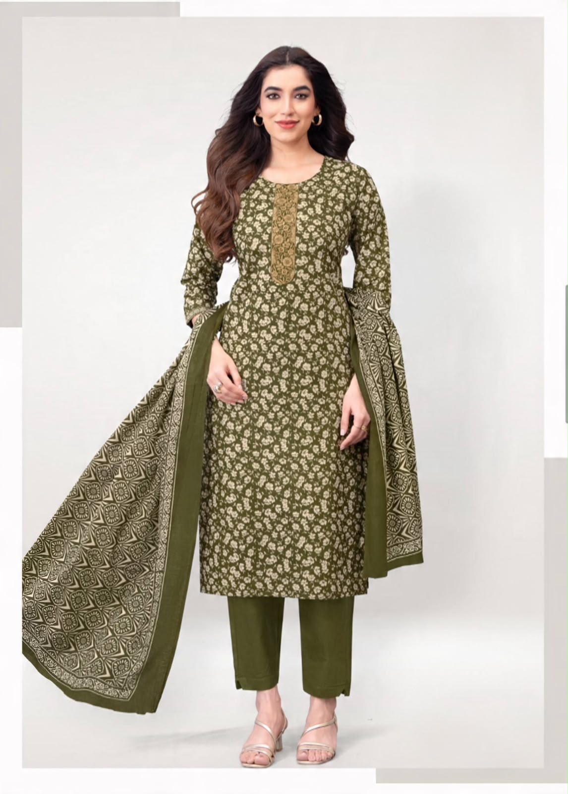 Premium soft cotton fabric Dress - Mehandi