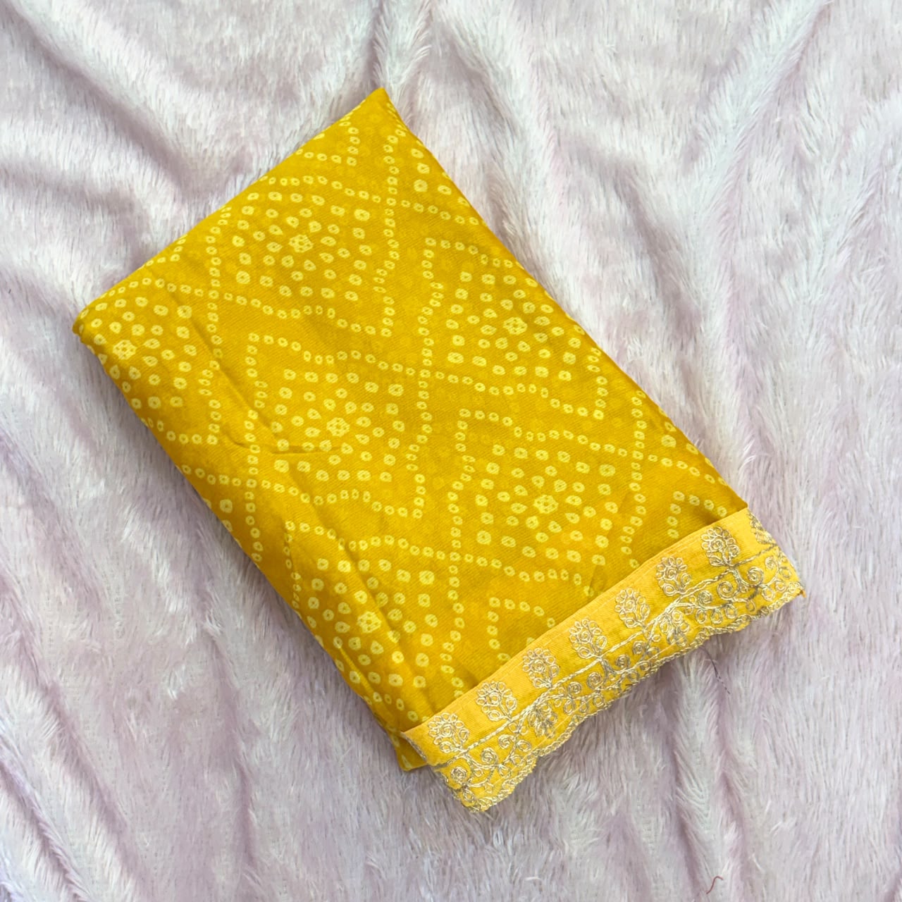 Shiffone Bandhani Saree - Lemom Yellow