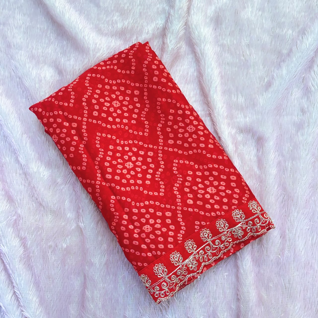 Shiffone Bandhani Saree - Red