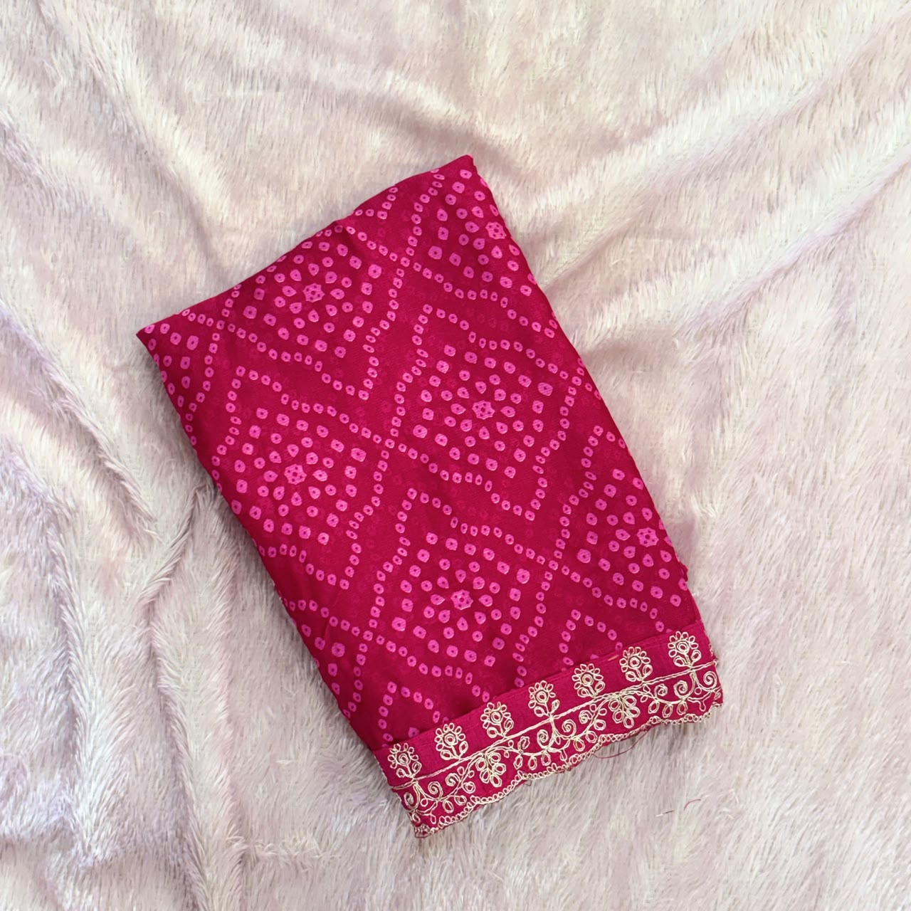 Shiffone Bandhani Saree - Pink