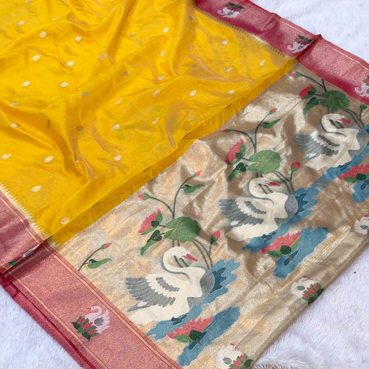Bambu Organza Saree - Termeric Yellow