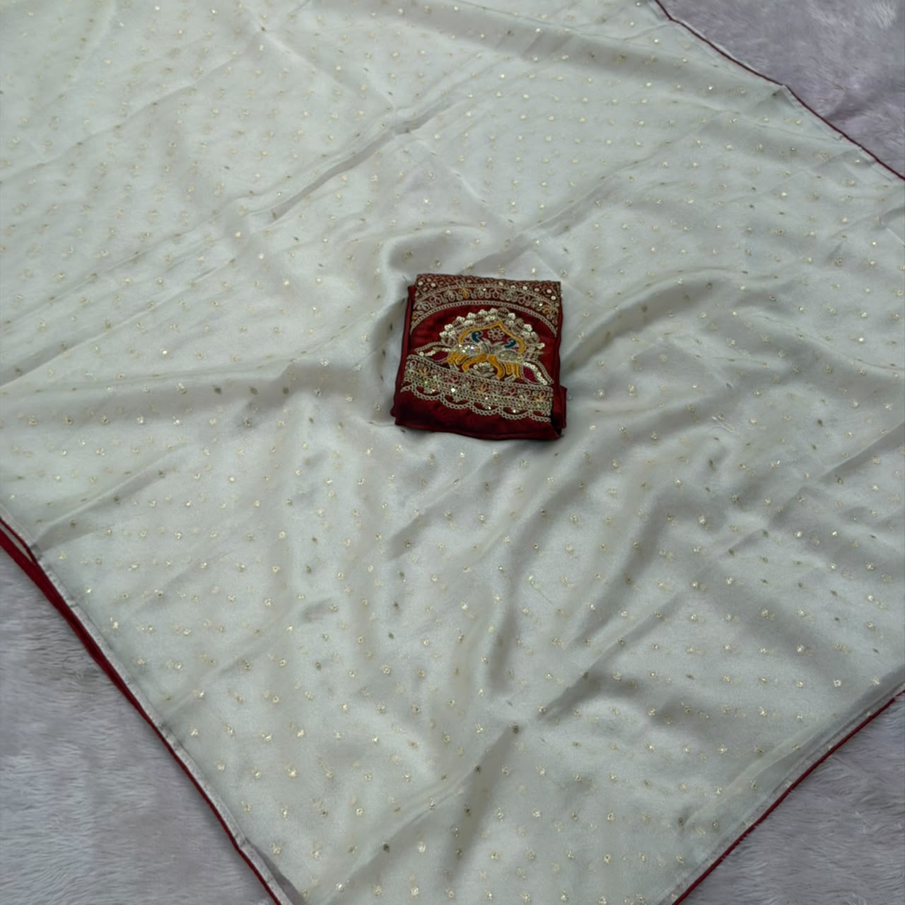 Radha Rani Soft Marshmallow Saree - Off White With Marron
