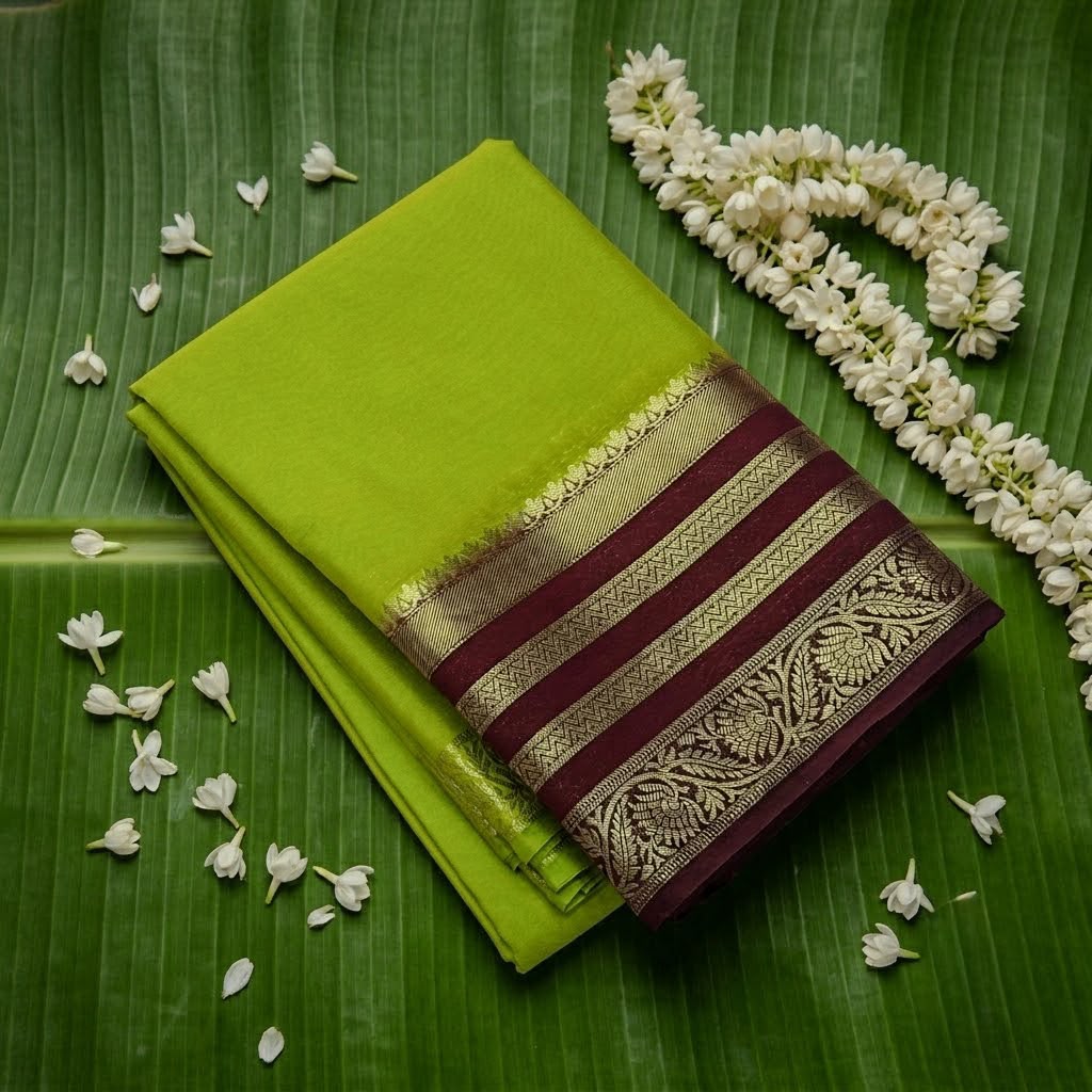 Crepe Mysore Silk Saree - Parrot Green