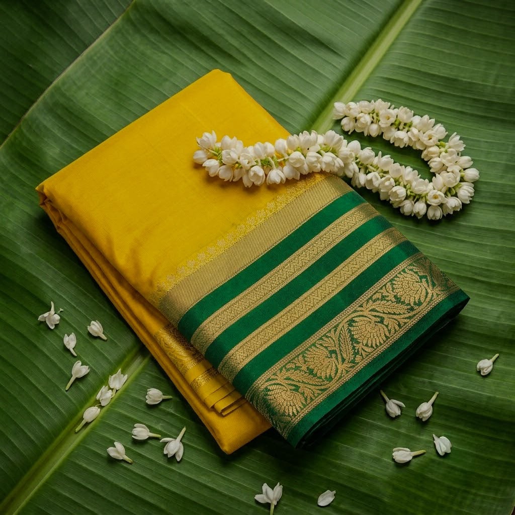 Crepe Mysore Silk Saree -  Lemon Yellow