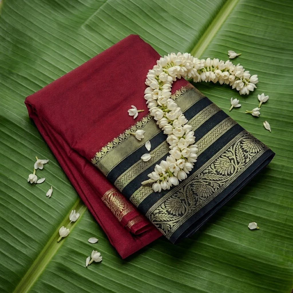 Crepe Mysore Silk Saree - Marron