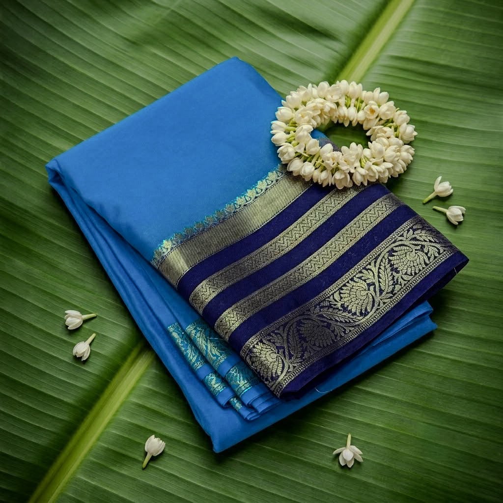 Crepe Mysore Silk Saree -  Blue