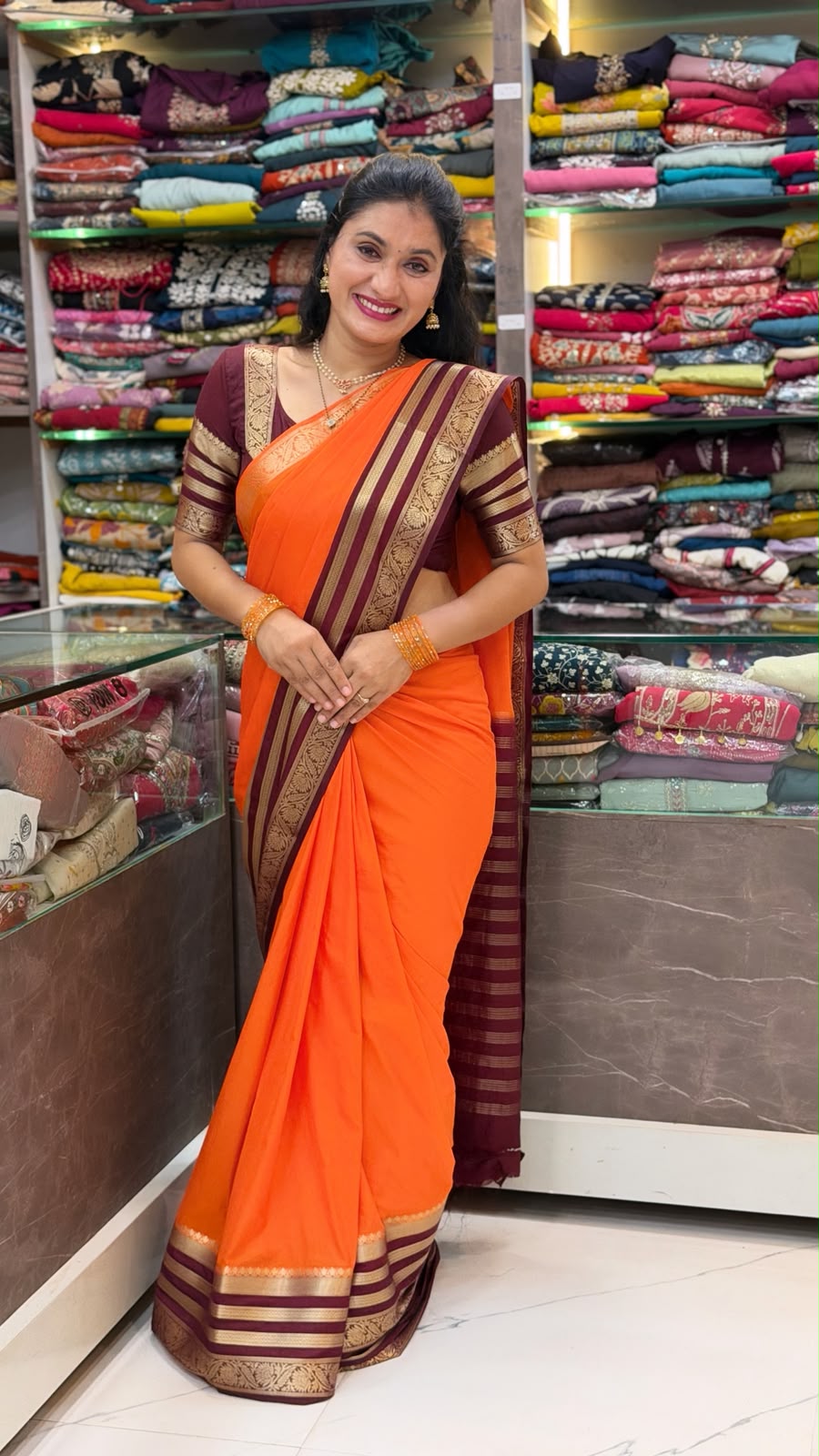 Crepe Mysore Silk Saree - Orange