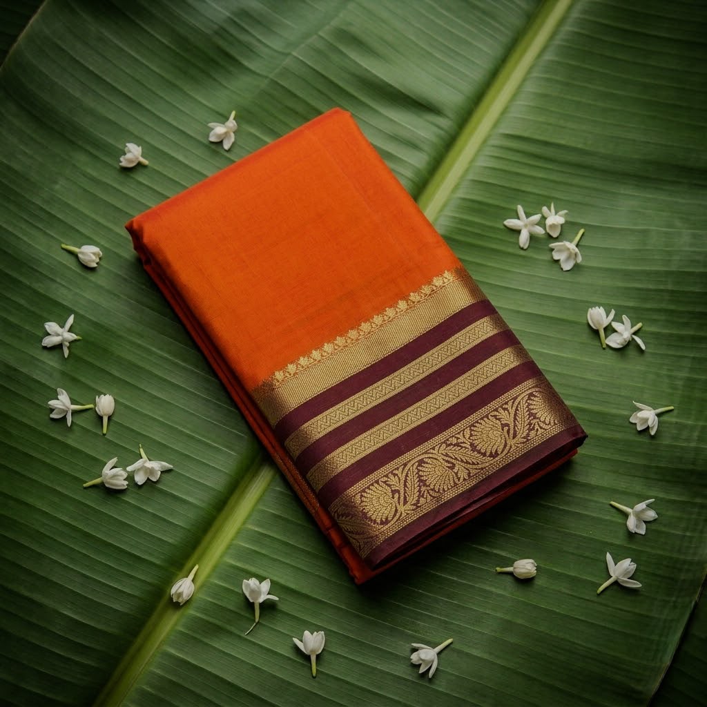 Crepe Mysore Silk Saree - Orange