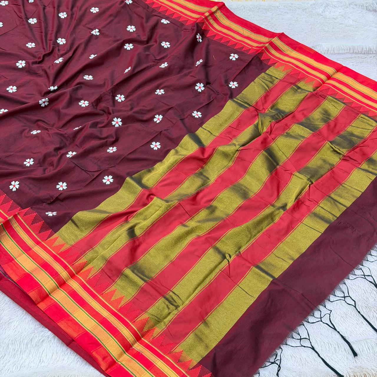 Sadafuli Design Cotton Silk Blend Saree - Chocolate